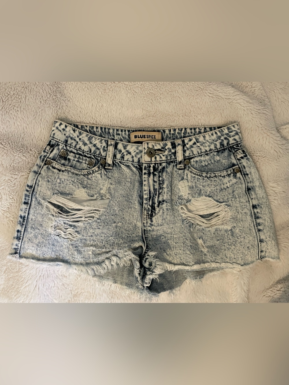 Blue Spice Acid Wash Denim Shorts